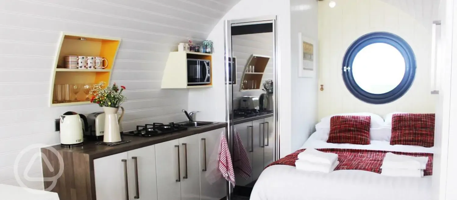 Ensuite glamping pod interior