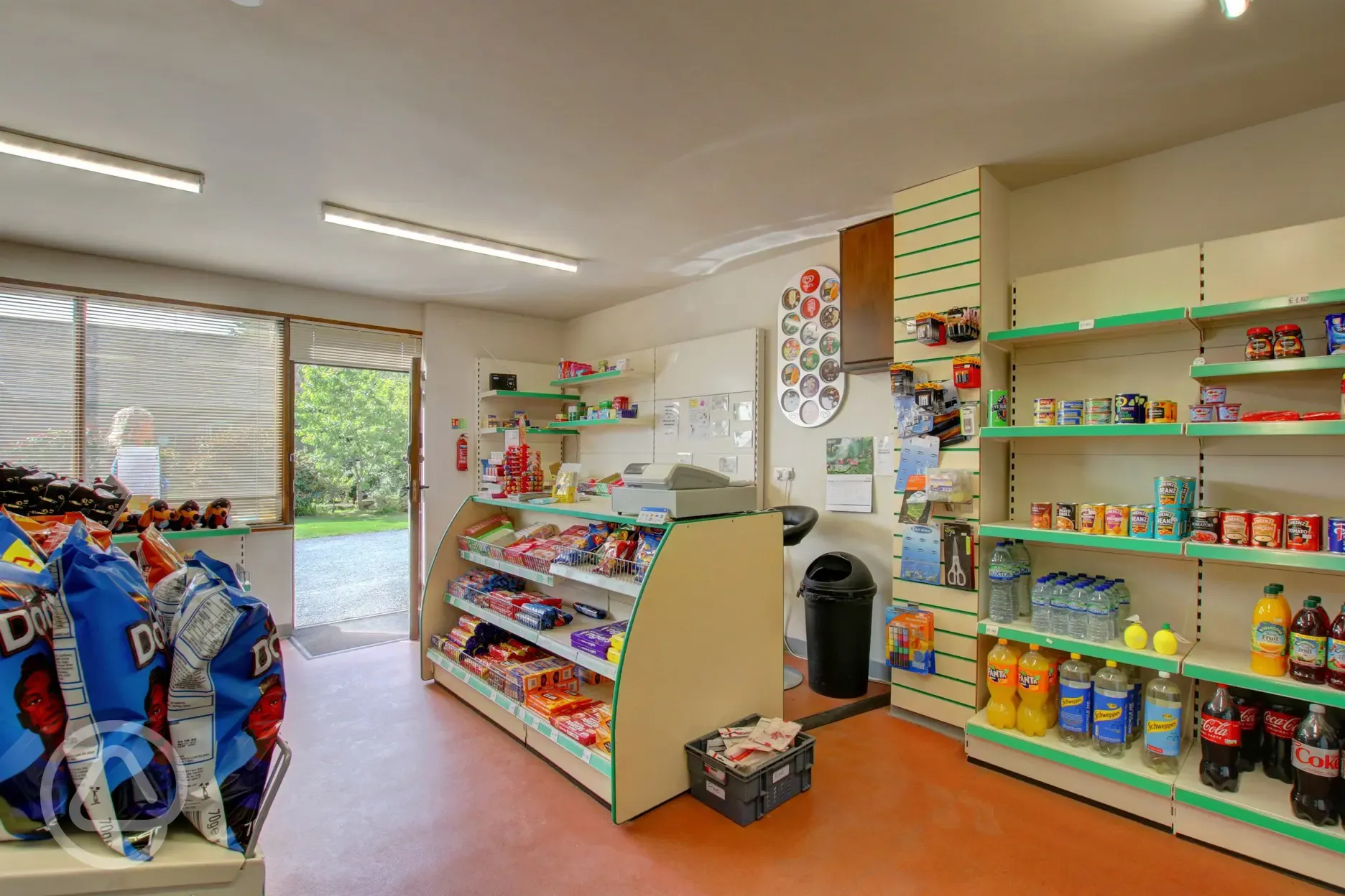 Site shop stocked with a selection of drinks