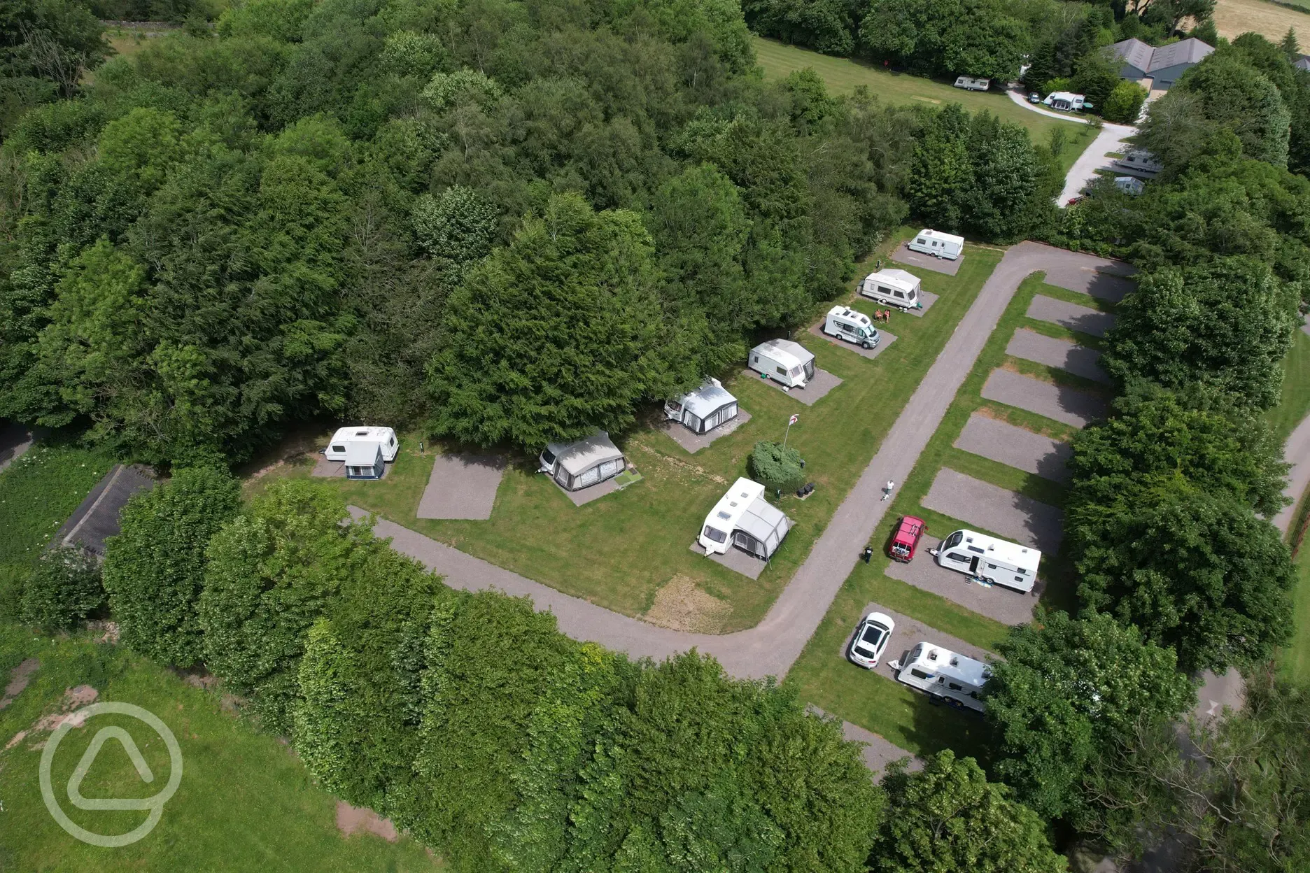 Aerial of electric hardstanding pitches with 13 amp hook ups