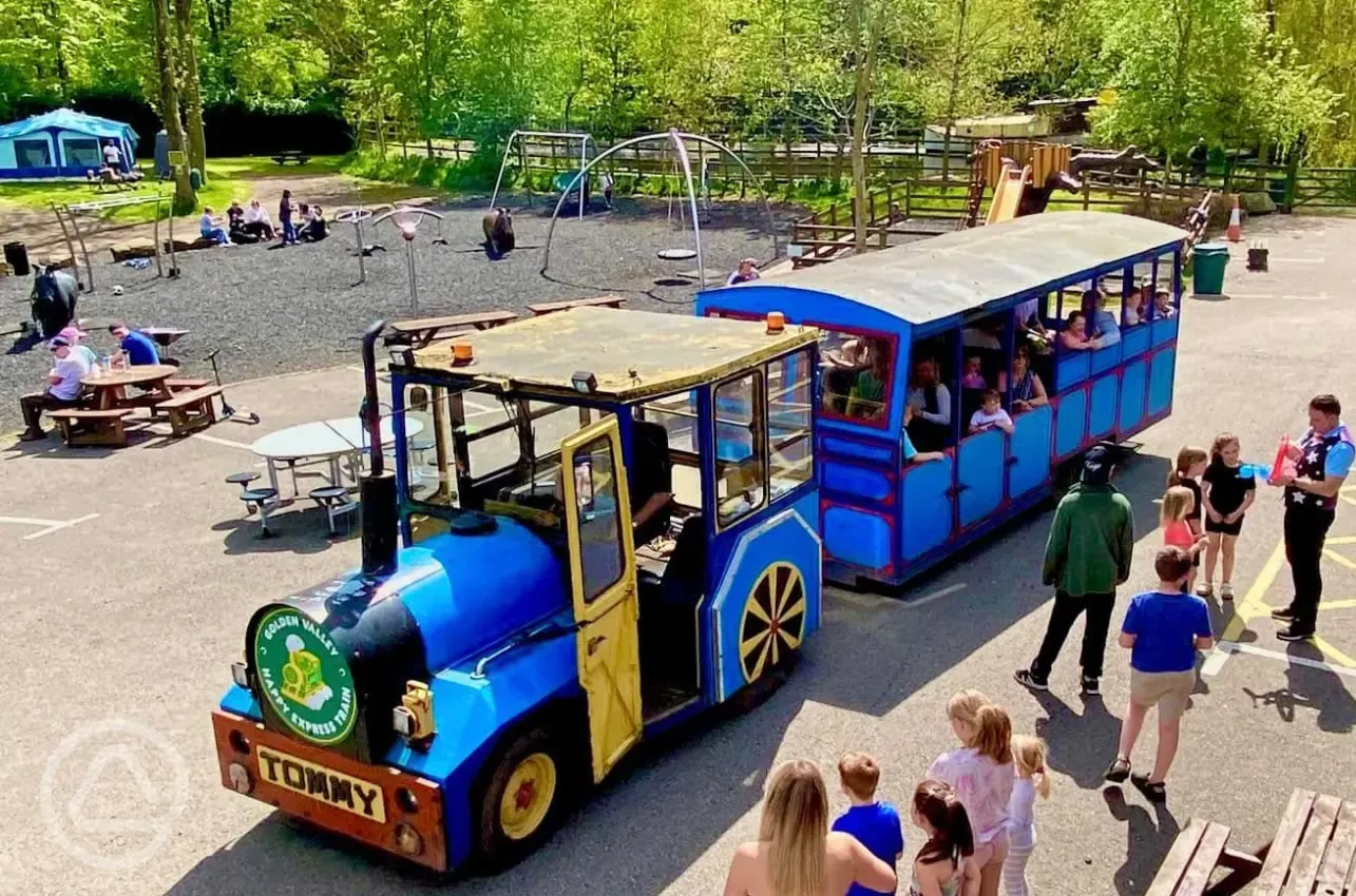 Land train around the park operating at peak season after 11.30am
