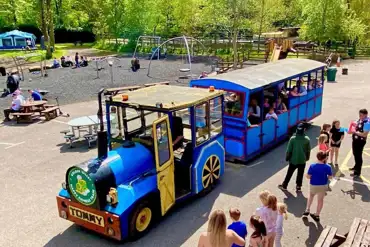Land train around the park operating at peak season after 11.30am
