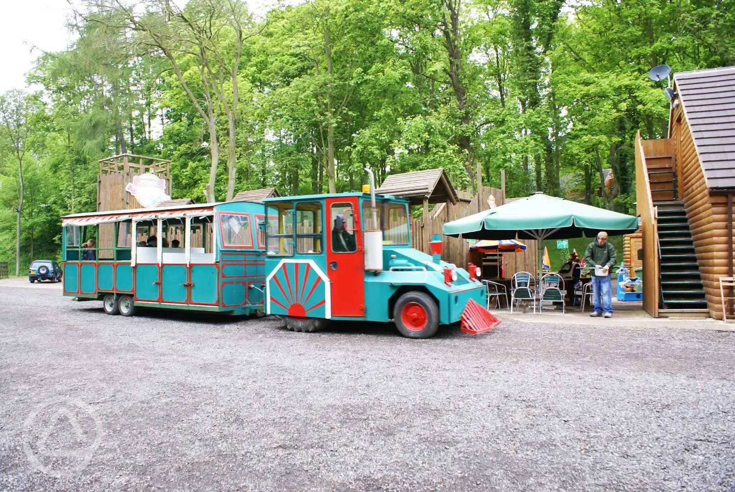 Land train around the park operating at peak season after 11.30am