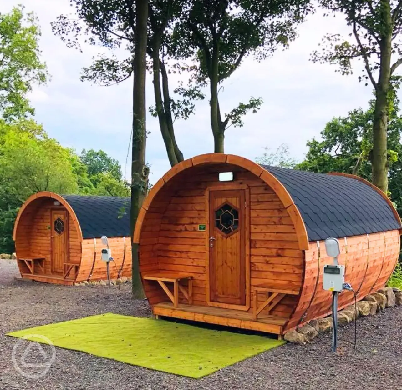 Barrel camping pod entrance