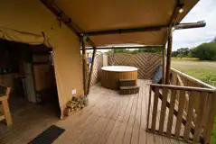 Safari tent decking and hot tub