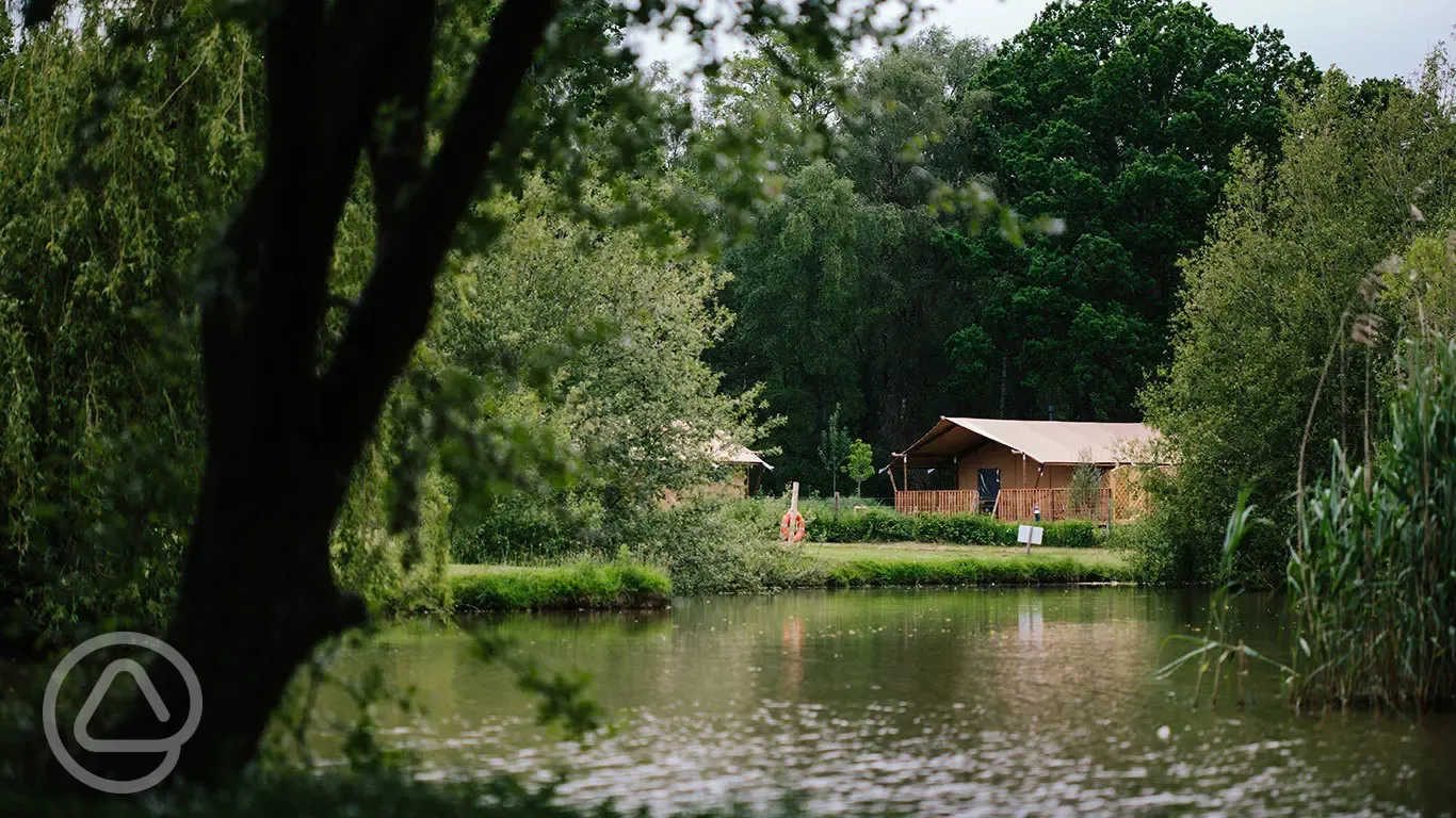 Safari tent with lakeside view