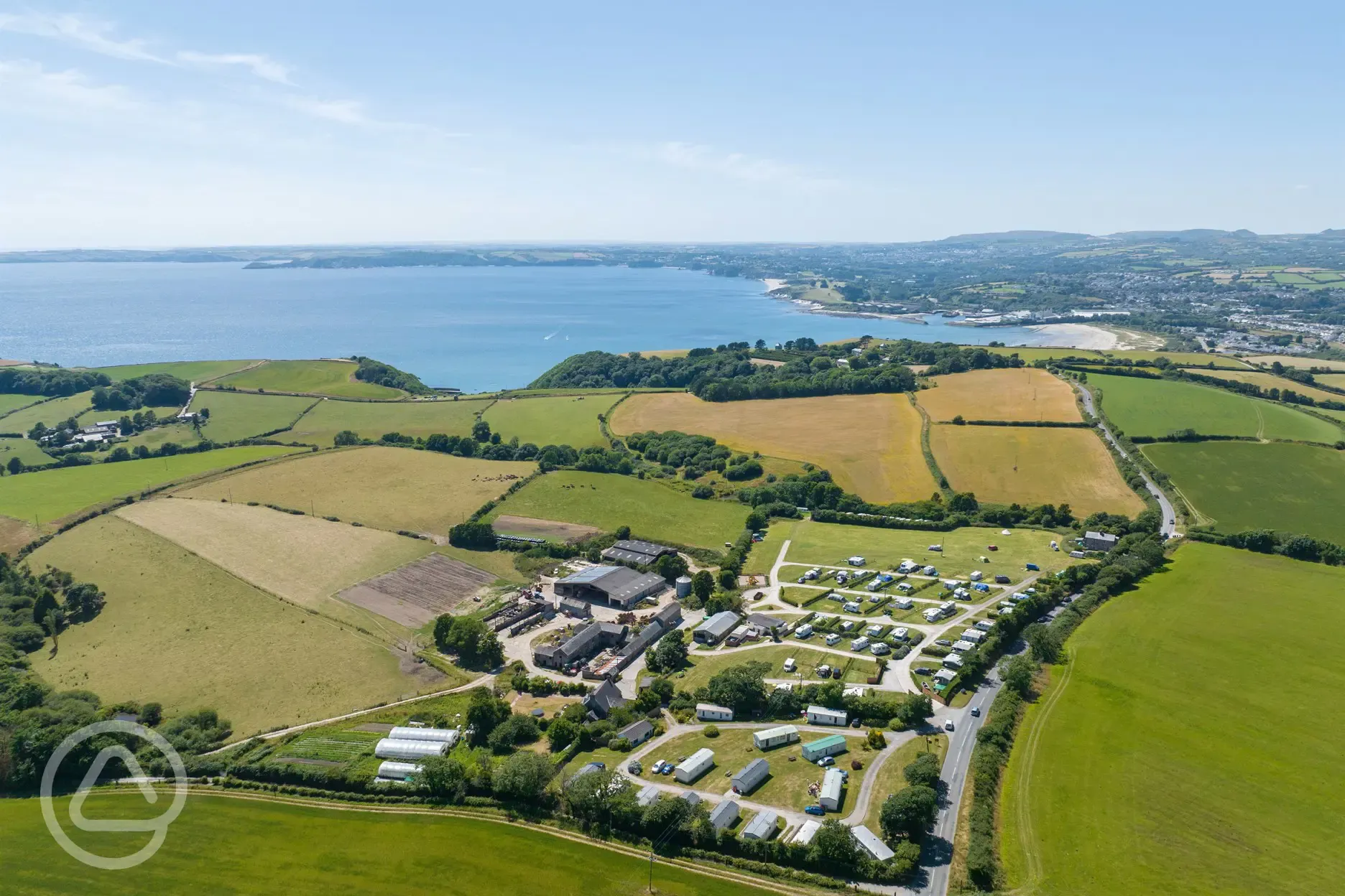 Aerial of the campsite and St Austell Bay 