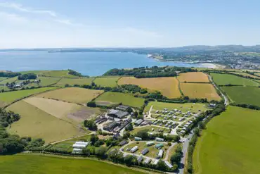 Aerial of the campsite and St Austell Bay 