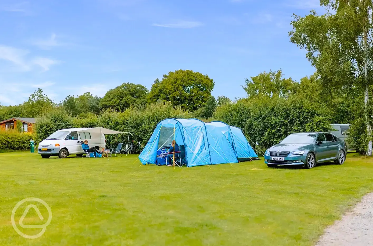 Large electric grass pitches for tents, caravans, motorhomes and trailer tents