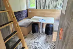 S pod (six person) with a convertible dining bench, a sofa bed and a double bed S pod (six person) with a convertible dining bench, a sofa bed and a double bed