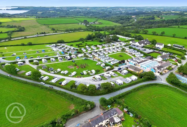 Aerial of Little Kings Holiday Park overlooking the Pembrokeshire Coast