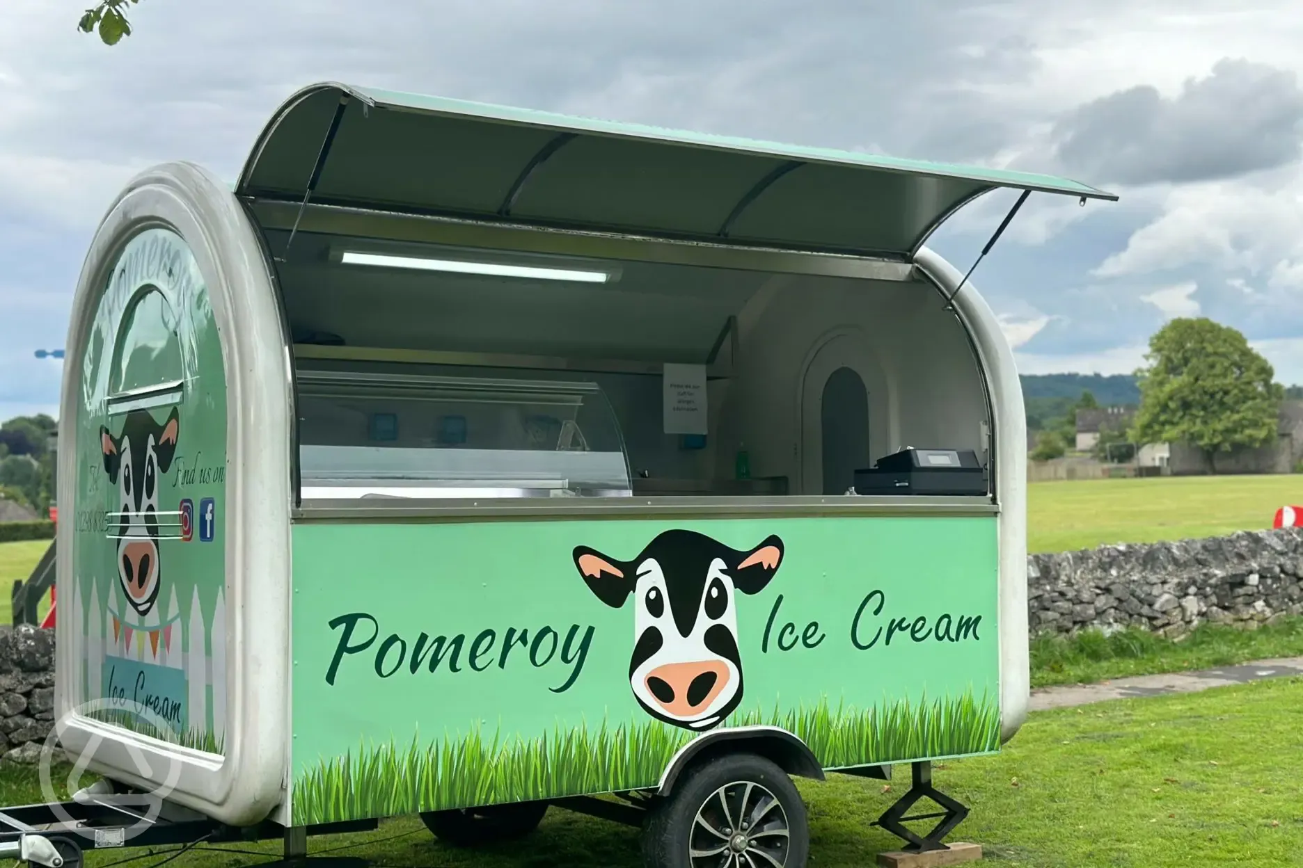 Onsite ice cream trailer selling ice cream made from the dairy cow's milk