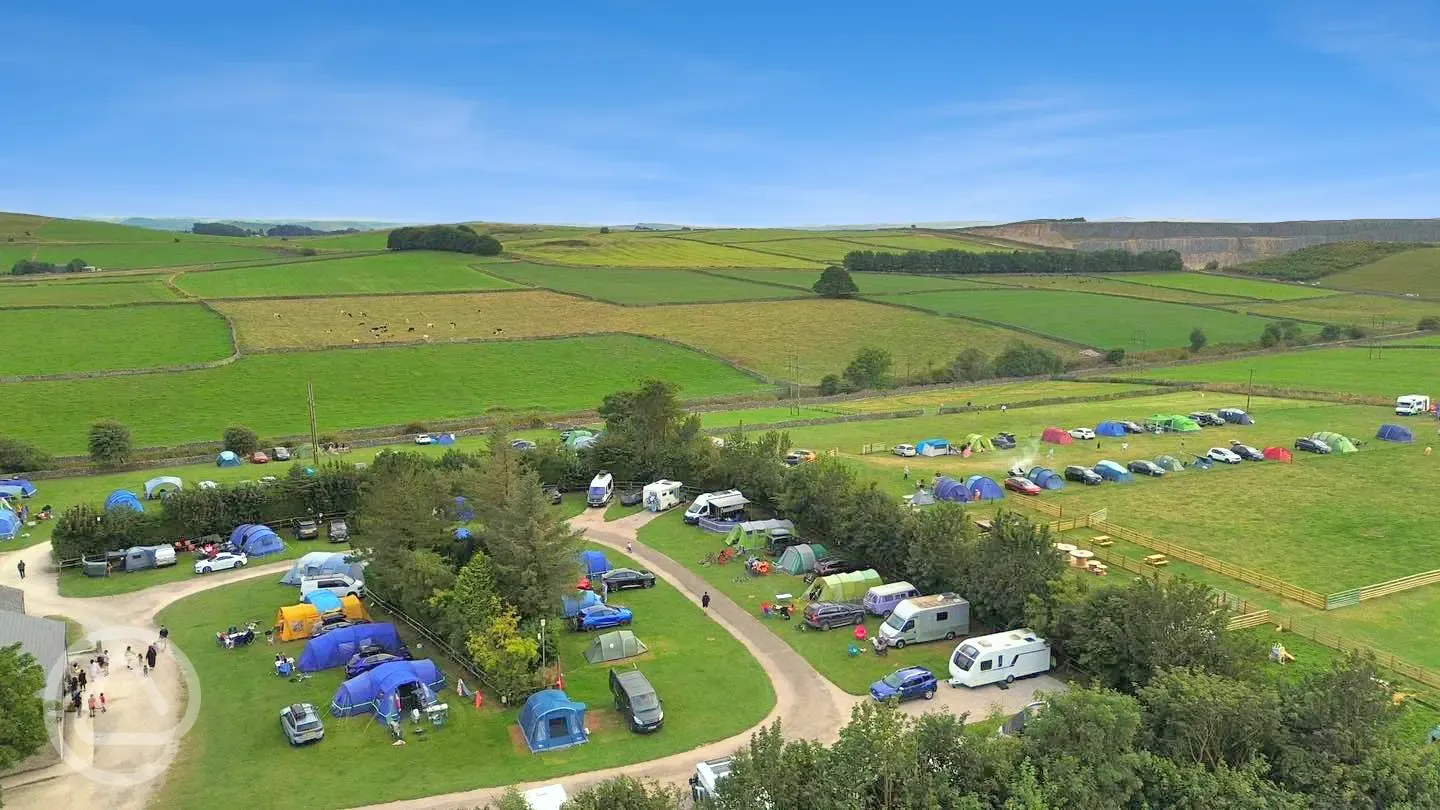 Aerial of Pomeroy Caravan Park with views of the surrounding countryside Aerial of Pomeroy Caravan Park with views of the surrounding countryside