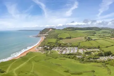 Aerial view of the campsite overlooking the Jurassic Coast