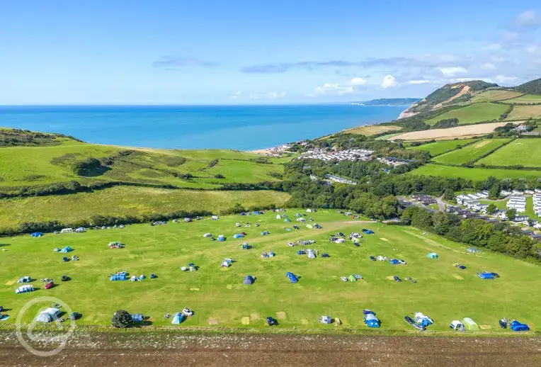 Big Berries non electric grass pitches with sea views at Golden Cap Holiday Park