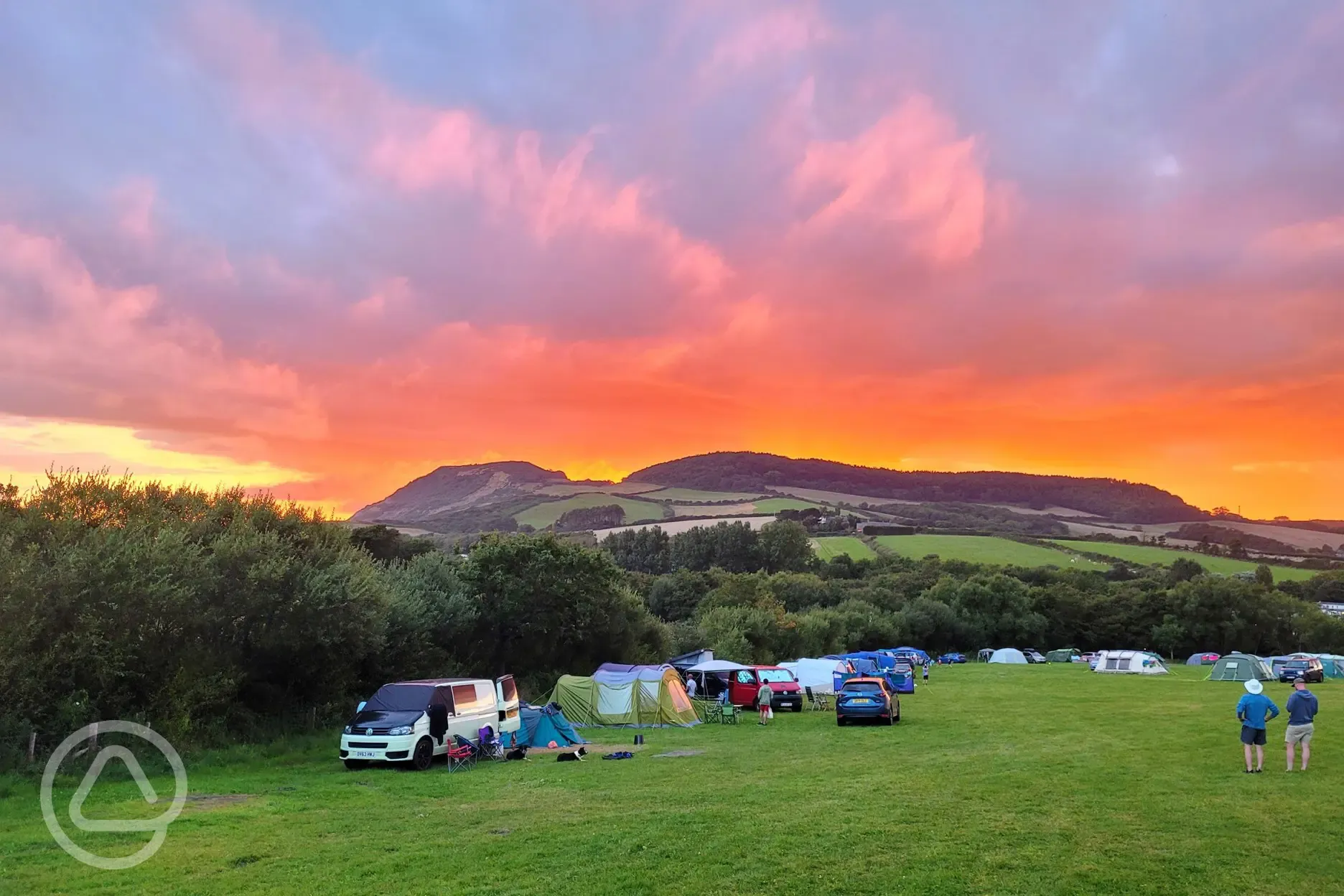 Big Berries non electric grass pitches at sunset