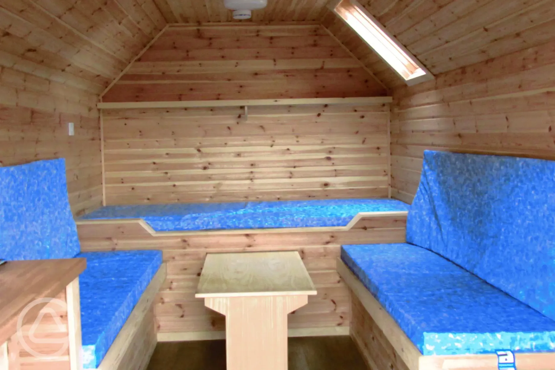 Inside an octolodge with pull out table