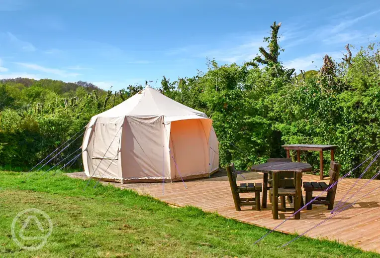 Bell tent and decking area