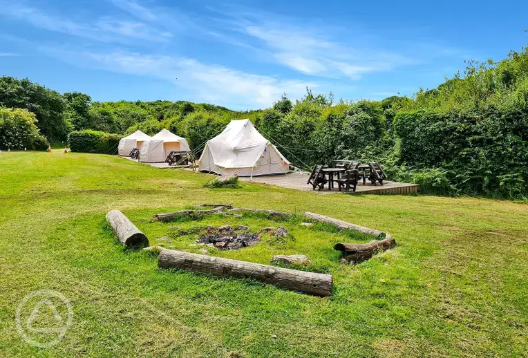 Communal fire pit and bell tents