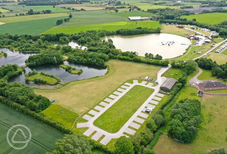 Aerial of Allerthorpe Lakeland Park with three lakes