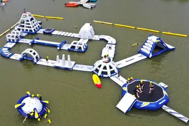Aqua Park with an inflatable obstacle course