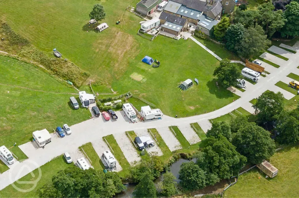 Bird's eye view of Bank House Farm main campsite area
