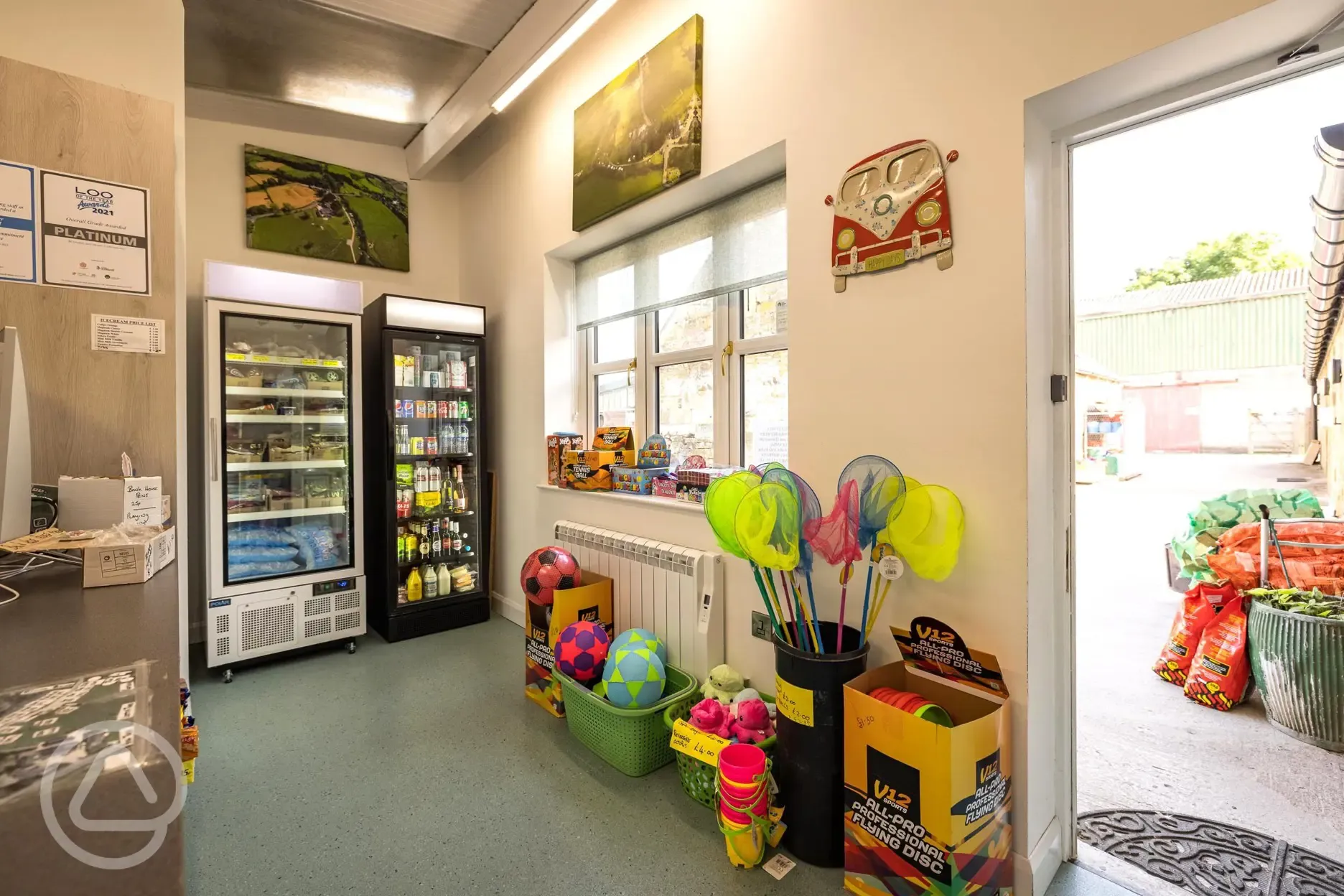 Onsite shop stocked with essentials and toys