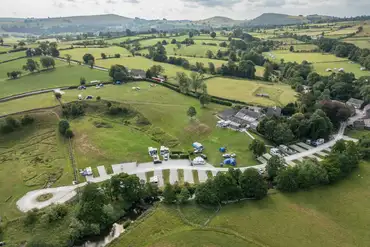 Aerial view of Bank House Farm and the surrounding Peak District countryside