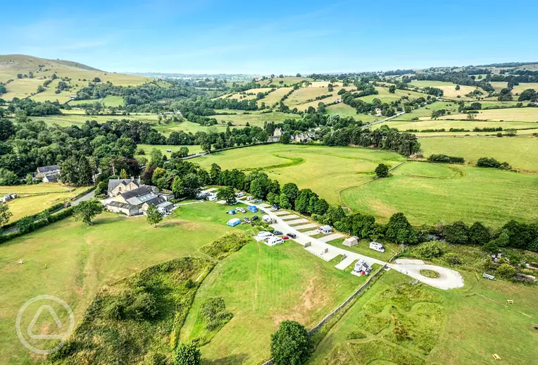 Aerial view of Bank House Farm and the surrounding Peak District countryside