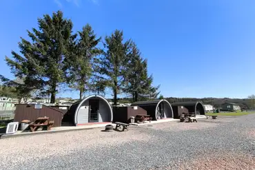 Aerial of the ensuite glamping pods at Barrhill Holiday Park