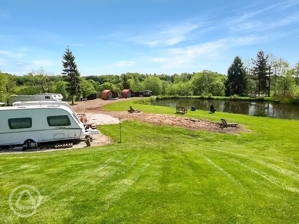 Pitches and pods by the fishing lake