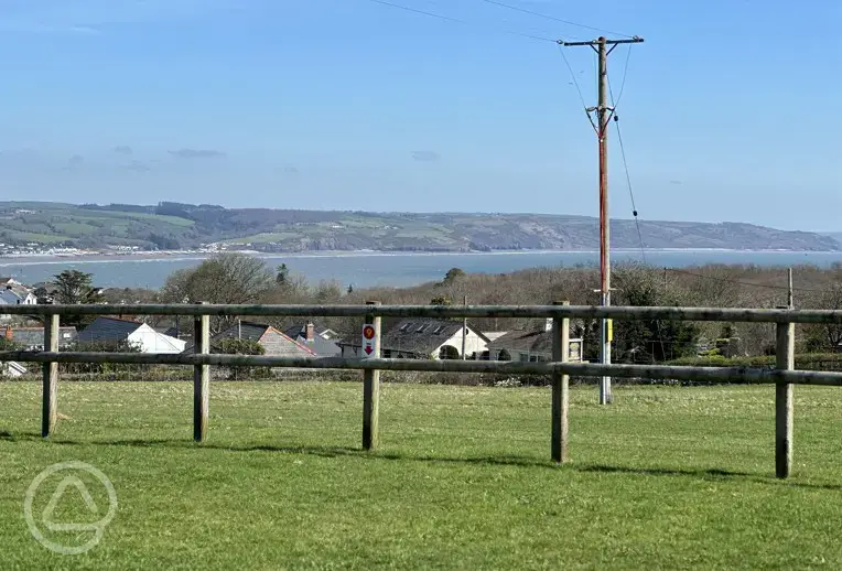 Saundersfoot Beach sea views from grass pitches