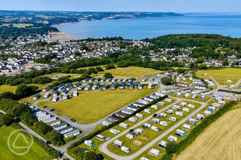 Aerial of Broadfield Farm Holiday Park and Saundersfoot Beach