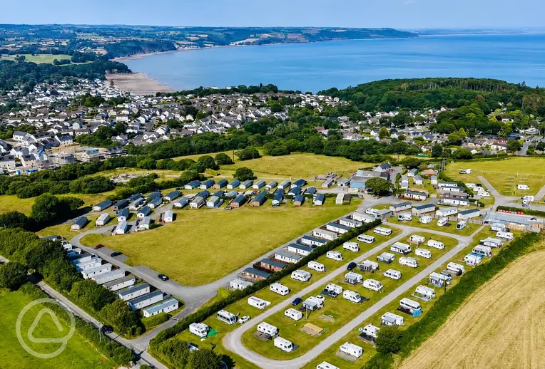 Aerial of Broadfield Farm Holiday Park and Saundersfoot Beach