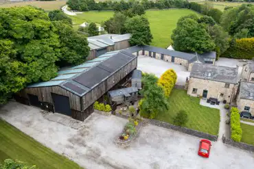 Aerial of the shepherd's huts at Brosterfield Farm