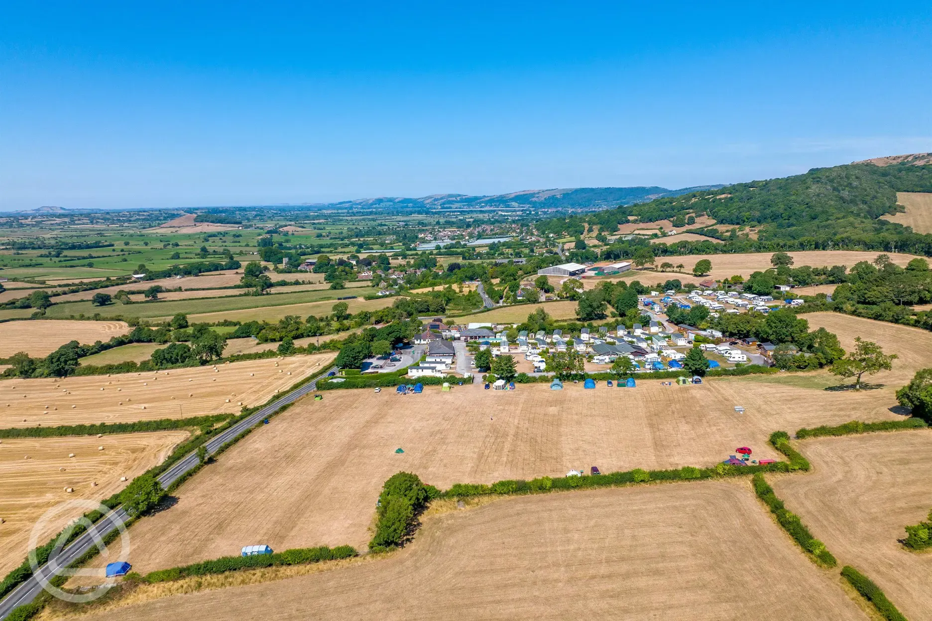 Aerial of Bucklegrove Holiday Park by Rodney Stoke National Nature Reserve