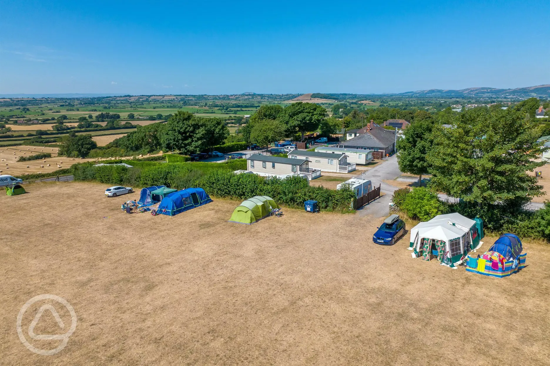 Aerial of non electric grass tent pitches