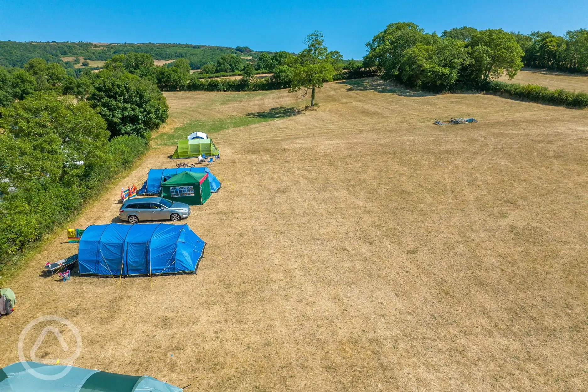Aerial of non electric grass tent pitches