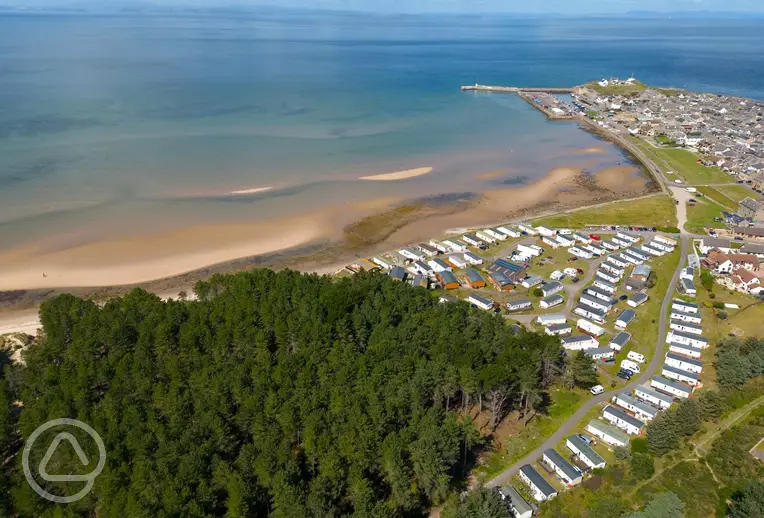 Aerial of Burghead Holiday Park and Burghead Beach