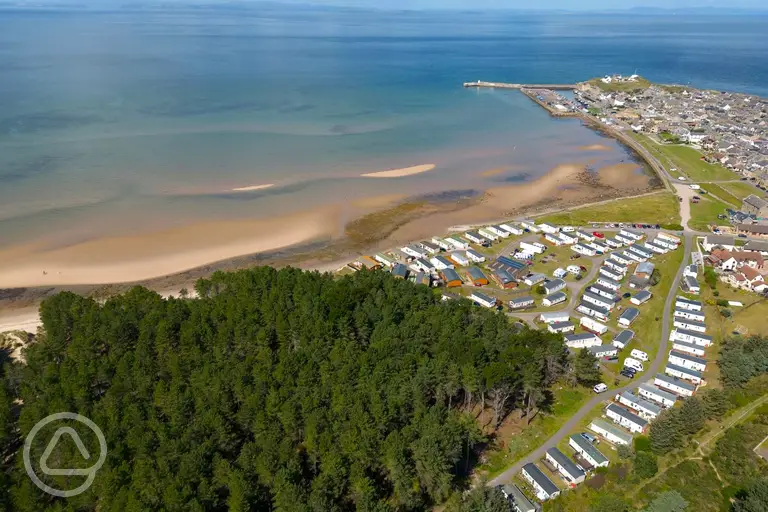 Aerial of Burghead Holiday Park and Burghead Beach