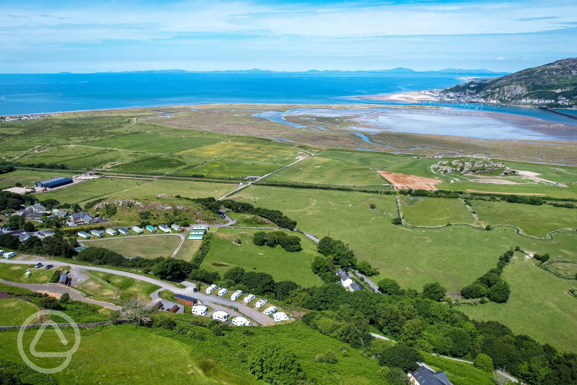 Aerial view of the campsite with views of the Mawddach Estuary Aerial view of the campsite with views of the Mawddach Estuary