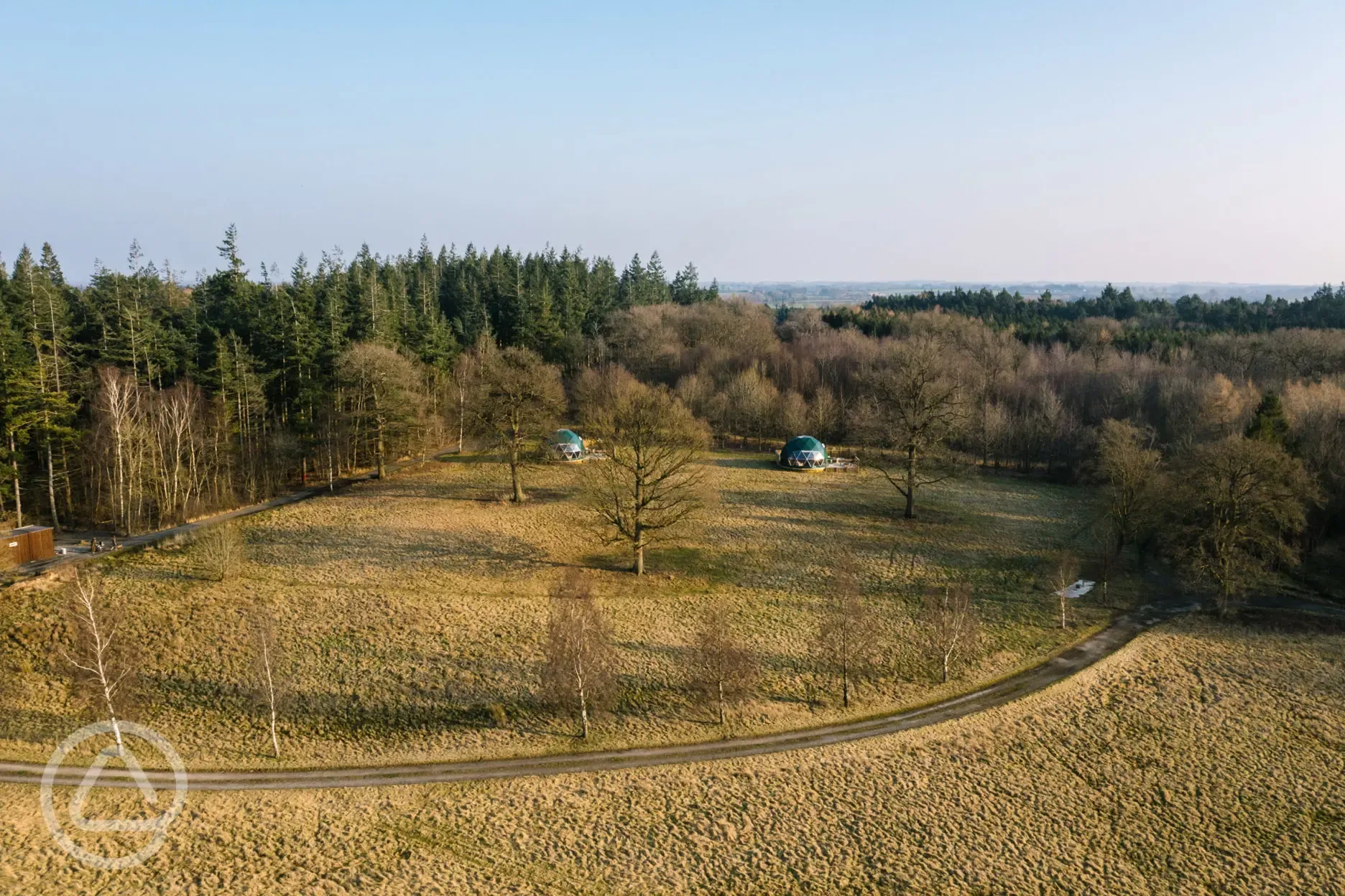 Aerial of the Chestnut Hill geodomes