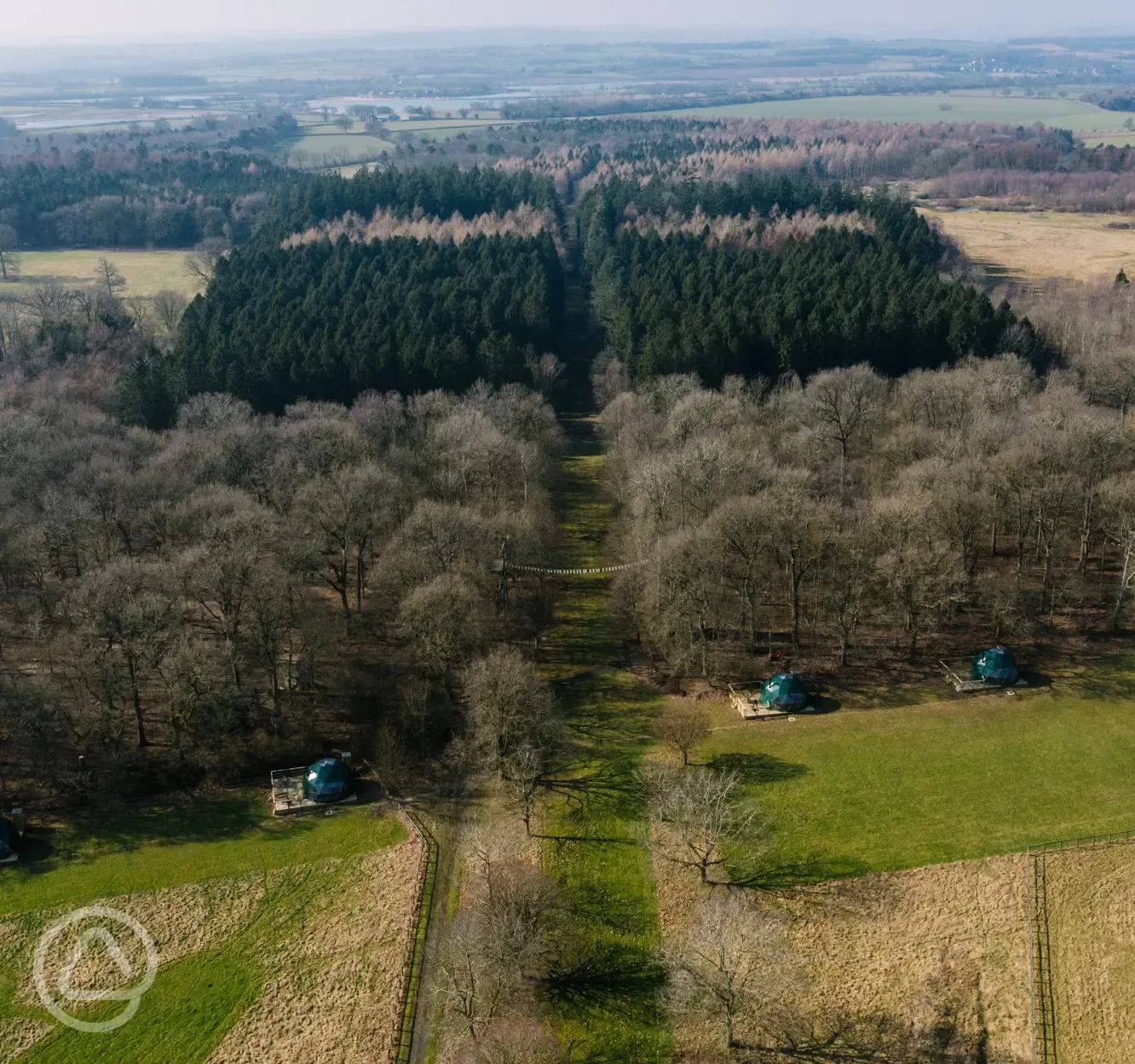 Aerial of the Hill Farm geodomes