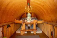 Jemima Puddle-Duck shepherd's hut pod interior of four double mattresses Jemima Puddle-Duck shepherd's hut pod interior of four double mattresses