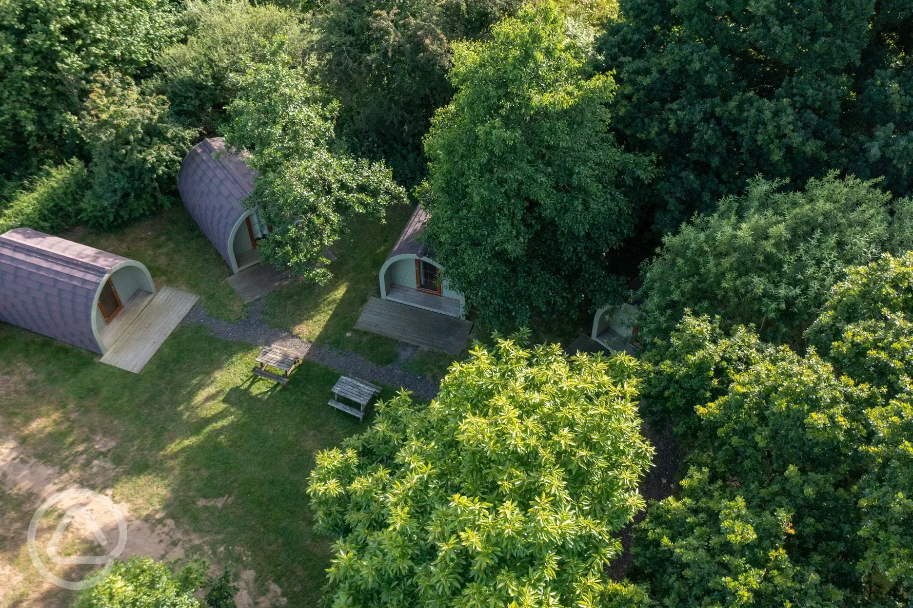 Aerial of the glamping pods