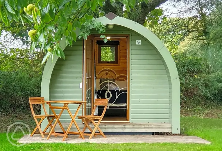 Camping pod with outdoor seating