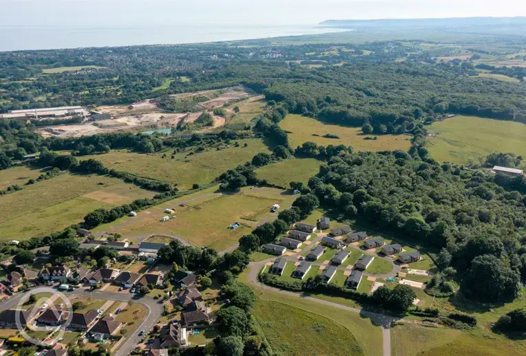 Aerial of campsite near the sea