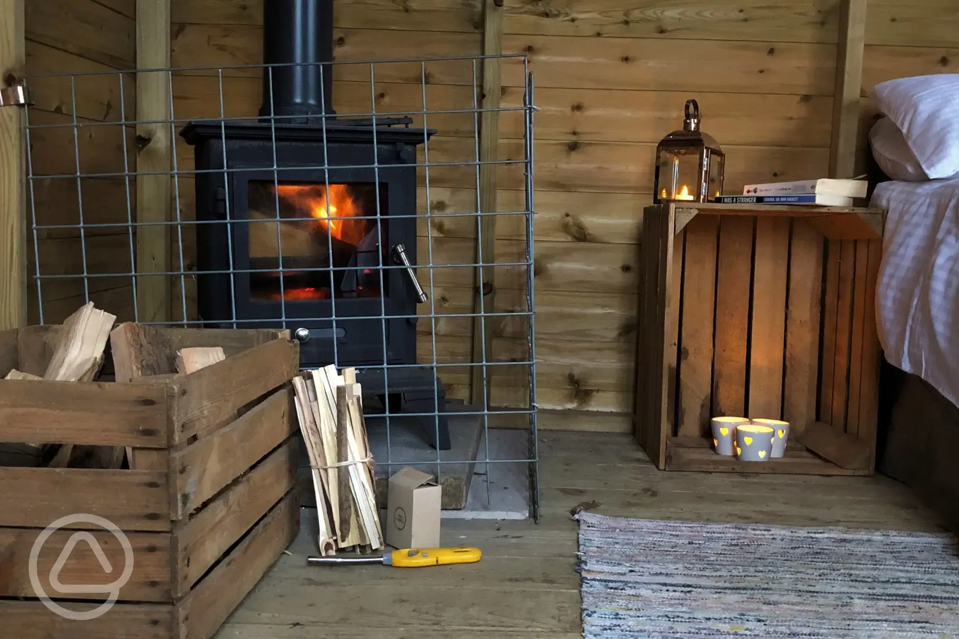 Wooden cabin log burner