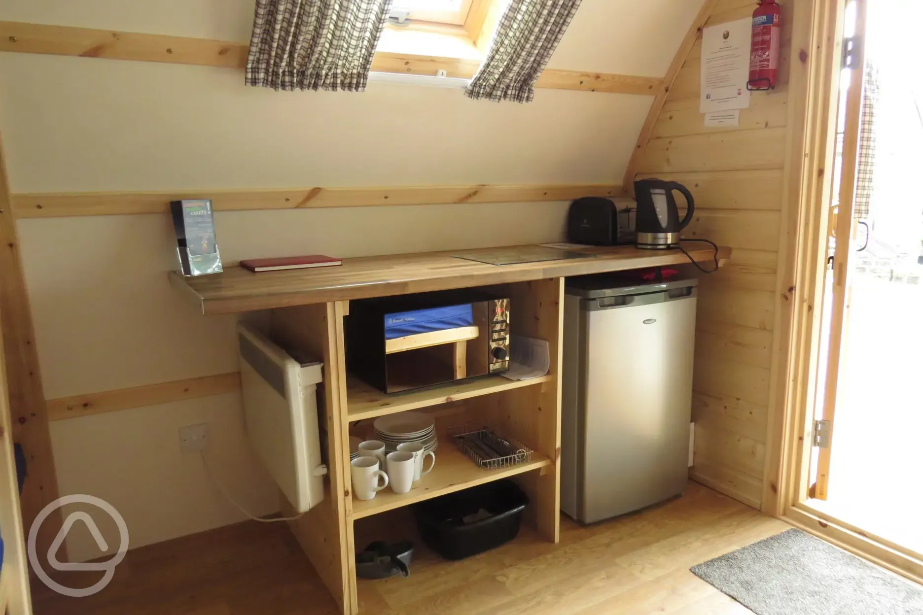 Camping pod kitchen area