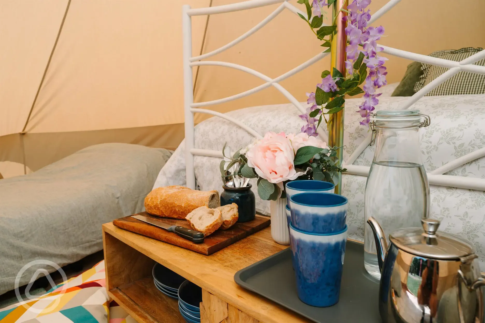 Bell tent cooking equipment, cutlery and crockery