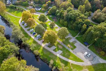 Aerial view of hardstanding pitches with 16 amp electric